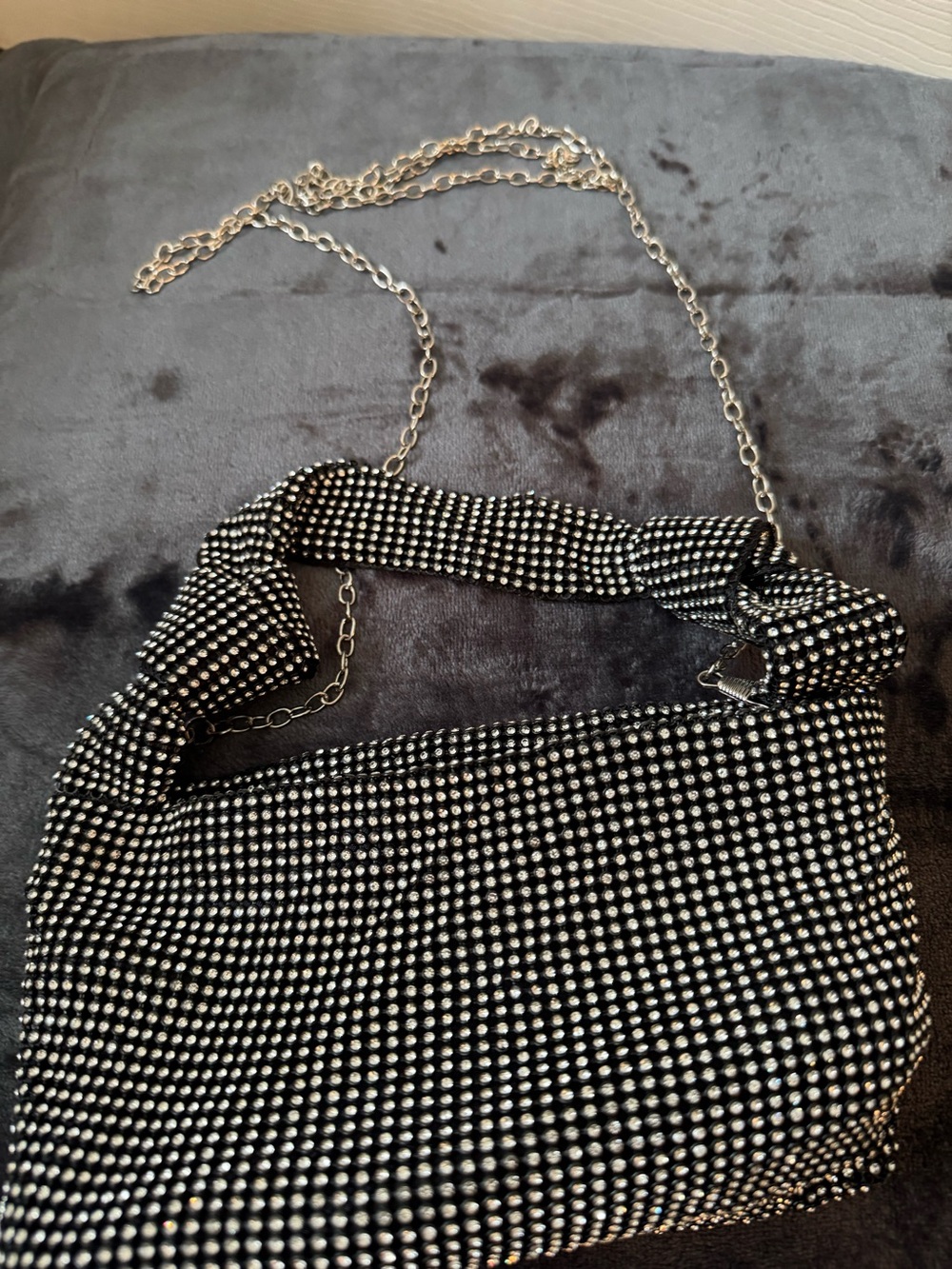 Black Rhinestone Chain-Handle Shoulder Bag